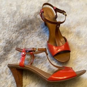 Tahari T-strap Coral and Tan heel